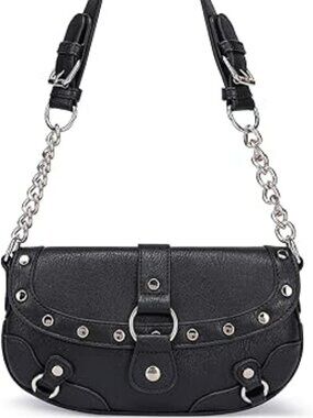 NEW Women's Goth Y2k Mini Purse Black Small Hobo Shoulder Bag with Rivets